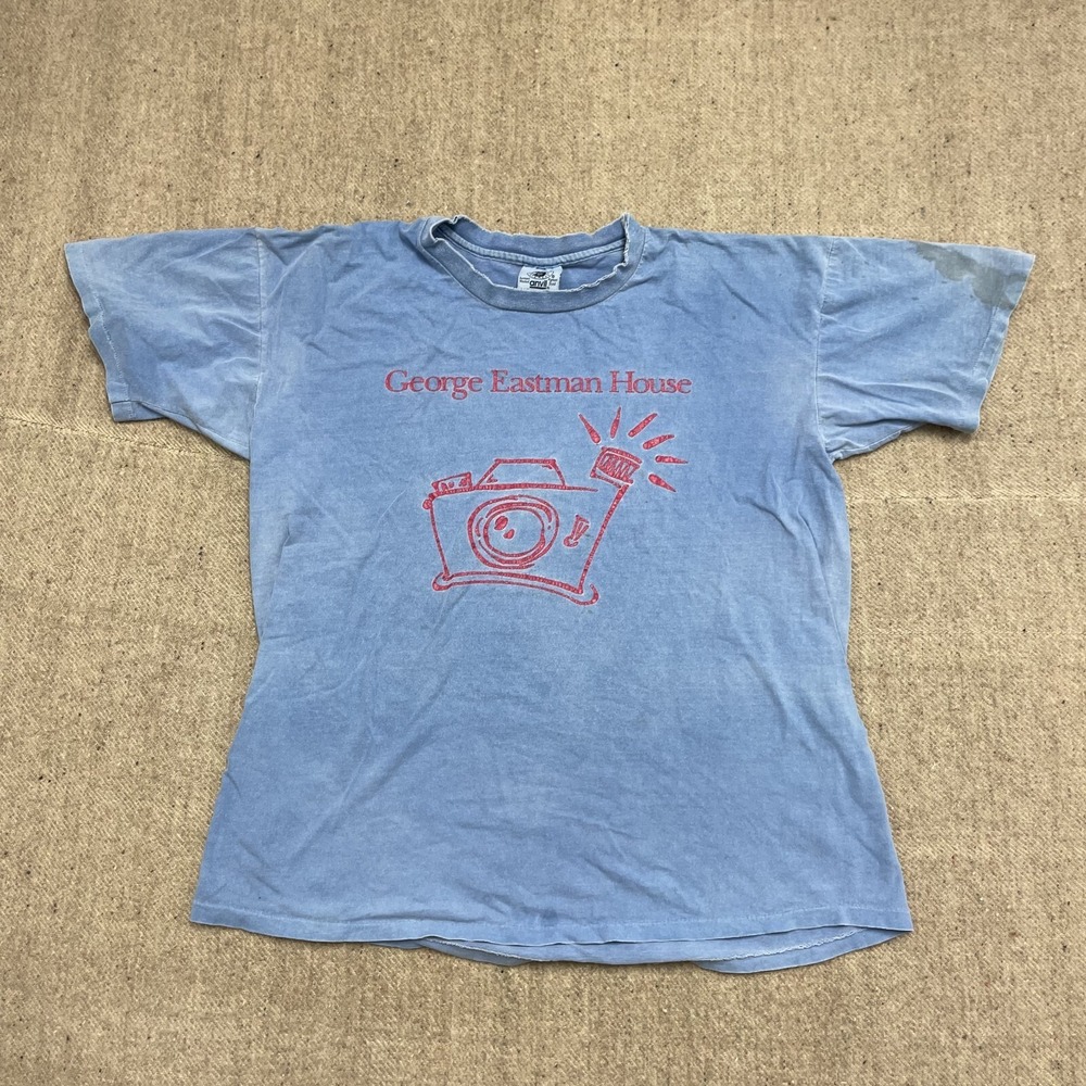 Vintage George Eastman House Camera T Shirt Men Large Blue 1990s Anvil